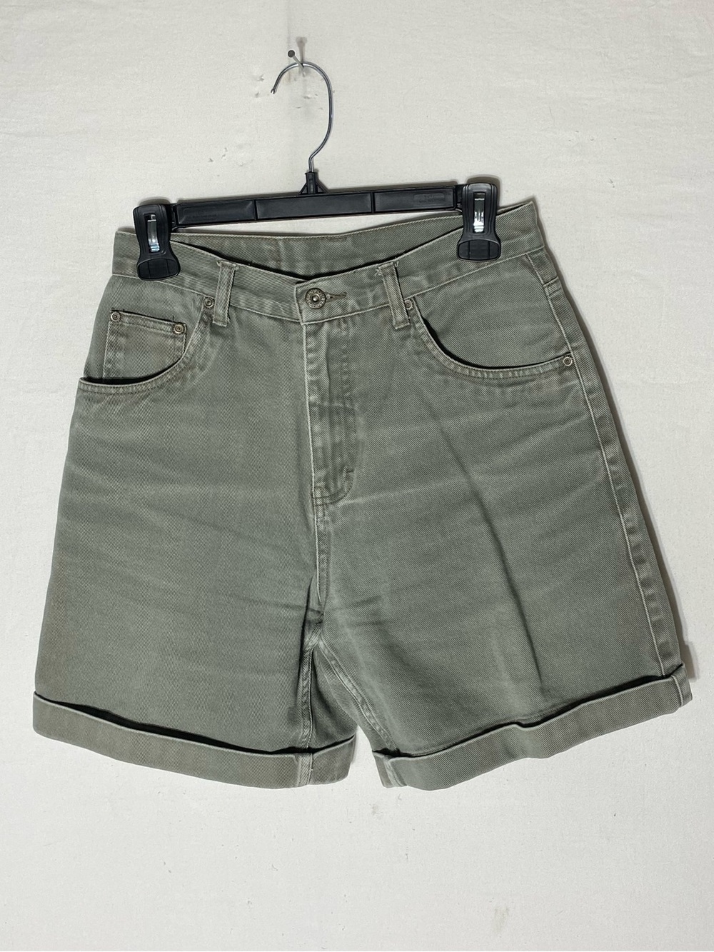 Vintage 90s Nevada High Rise Olive Green Denim Jean Shorts 6 Festival Retro